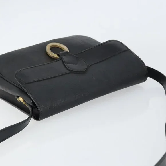 Authentic Christian Dior Trotter Canvas Shoulder Bag PVC Black Gold